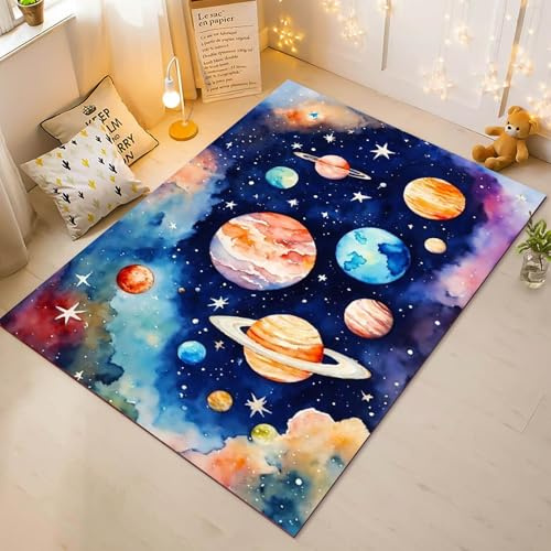 SHROUDEX 3D Galaxis Planet Teppich Universum Weltraum Kinderteppich, Wohnzimmer Schlafzimmer Home Decor Teppich, Flanell Teppich kurzflor Spielteppich (5,80x160cm)