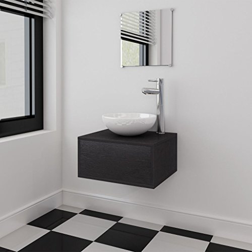 Xichuzi Conjunto de Muebles de baño con Lavabo y Grifo 4 Piezas Negro, Muebles para Baño, Muebles para Lavabo, Armario Baño