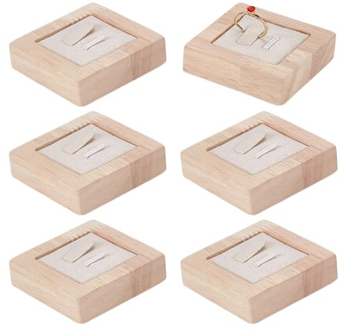 FINGERINSPIRE 6 Stück Ringständer Aus Holz Ringständer Aus Bambusholz Mit Floralem Weißem Wildlederimitat Innen Ringständer Für Paare Schmuckhalter Organizer Für Ringe Aufbewahrung Shows