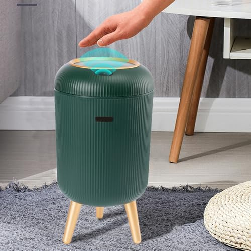 Poubelle de salle de bain intelligente sans contact avec couvercle, 10 L, électrique, automatique, étanche, mini poubelle avec pieds, capteur fin pour salon, cuisine, bureau (vert)