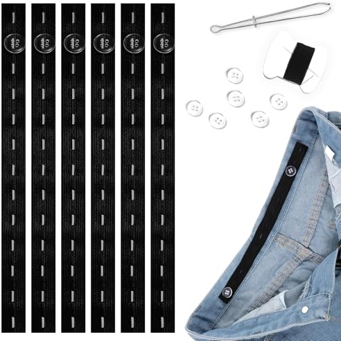 Sorcristy 6-pack jeans knapp midja åtdragare justerare åtdragare lämplig för lösa byxor kvinnor män barn, byxor knappförlängare, Svart, en storlek