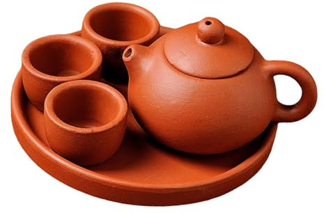 EHJRE Petite Théière Zisha, Théière Chinoise 3 Tasses, Accessoire de Cérémonie, Fait Main, Service à Thé Compact, Cadeau, Théière de 30 Ml