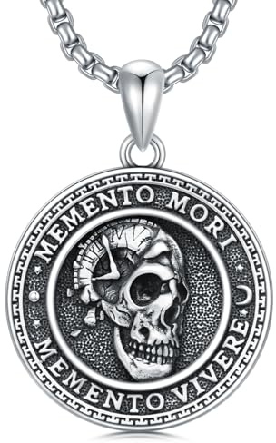 ROMANTICWORK Memento Mori Kette 925 Sterling Silber Skelett/Abalone Muschel/Gothic Punk Skull Memento Mori Anhänger Halskette Gothic Totenkopf Schmuck Geschenk für Herren Männer