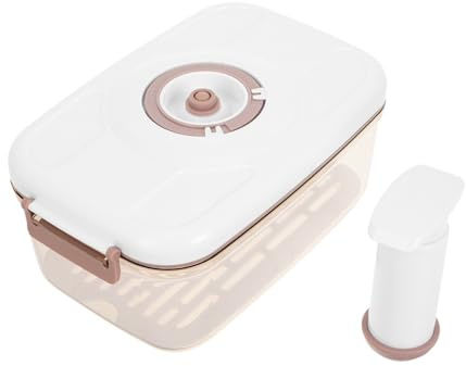 MUCKLILY Caja de Conservación al Vacío Beige 2.1 L para Alimentos de Plástico Diseño Sellado Hermético para Almacenamiento en Cocina
