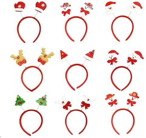 JAADU 9 Piezas de Diademas Navideñas, Suministros de Fiesta de Navidad, diadema navidad, para Mujeres, Hombres Decoración De Navidad, Fiesta De Navidad Para Adultos Y Niños