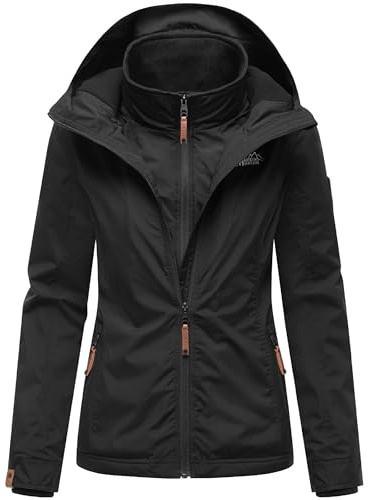 MARIKOO leicht gefütterte Damen Übergangsjacke kurze Sommerjacke mit kuscheligem Fleece-Innenfutter und großer Kapuze Erdbeere Black2 Gr. L
