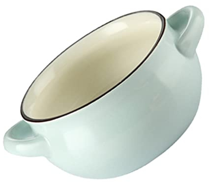 Soup Pot Ceramic, Soup French Onion Bowl Dessert Pudding Bowl with Double Handles for Home Kitchen (Blue)