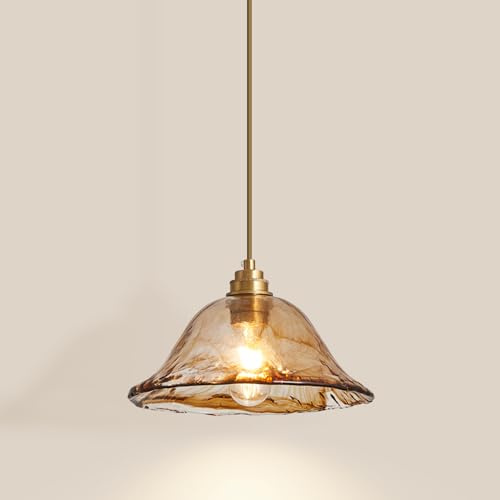 Lámpara colgante retro con pantalla de cristal ámbar para isla de cocina, luminaria de suspensión moderna de mediados de siglo, ideal para comedor, sala de estar, bar y cafetería.