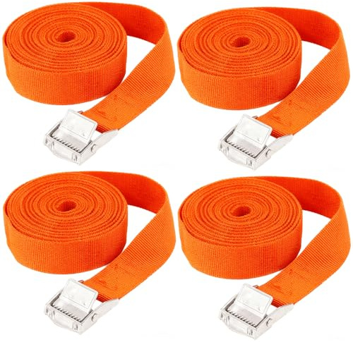 Zorplex 4 Pièces de Sangle Arrimage, 6m x 2.5cm, Sangle à Cliquet avec Boucle de Serrage, Sangle de Serrage Réglables, Sangles d'arrimage pour Moto, Voiture, Porte Vélo, Bagage, Noir (4, 600 * 2.5)