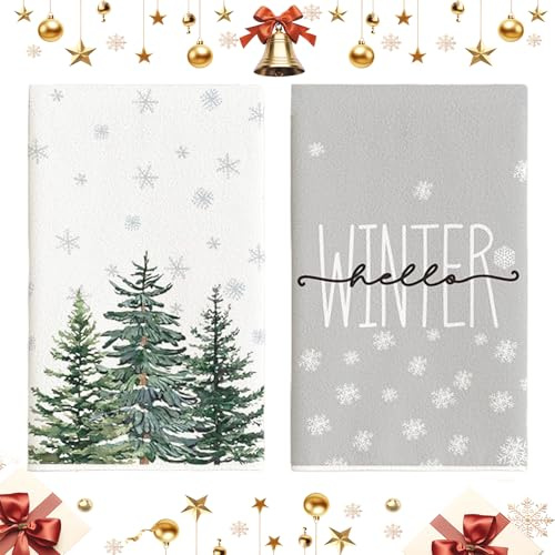 Scinzene 2 Stück Geschirrtücher Weihnachten Geschirrtücher Weihnachts Schneeflocken Geschirrhandtücher Weihnachten Küchentücher Deko Für Küche & Festtage