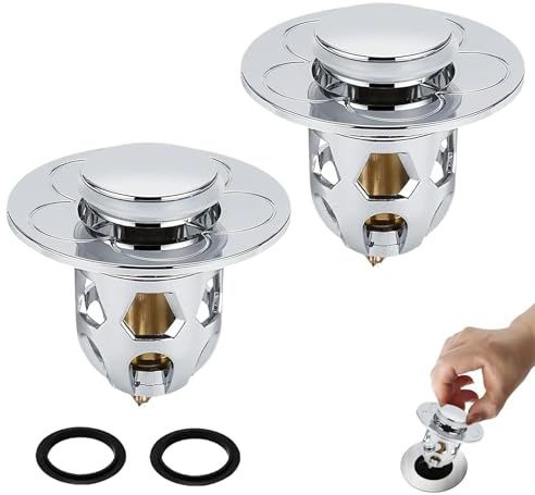 Tappo Lavandino Universale Pop Up, Tappo Bidet in Metallo con Filtro Anti-Ostruzione, Adatto per Vasca, Cucina e Lavabo, Facile da Installare, 2 Pezzi.