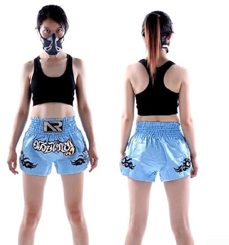 Eawfgtuw For Anotherboxer Short d'entraînement de kickboxing pour femme pour MMA, Muay Thai, combat pour filles et enfants, taille élastique, tissu mélangé de polyester respirant, léger (bleu clair