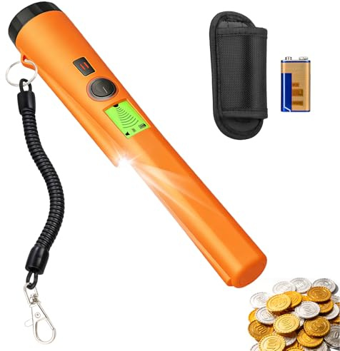 RoserRose Pinpointer Metalldetektor – Metalldetektor Klein IP66 Hand mit LCD-Display, LED-Leuchte & Audioalarm, Pin Pointer Metallsucher für Präzises Aufspüren von Gold, Münzen und Metall - Orange