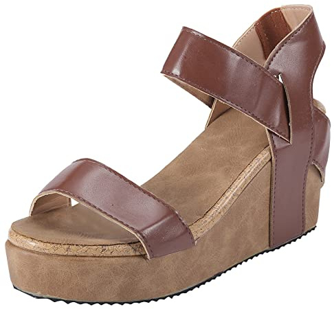 Kilsandaler damer läder, sandaler damer med klack, platå, ortopediska skor, ventilerande remsandaler, lediga utomhussandaler, slitstarka, fritidssandaler, stora storlekar, sommarsandaler, kaffe, 41 EU