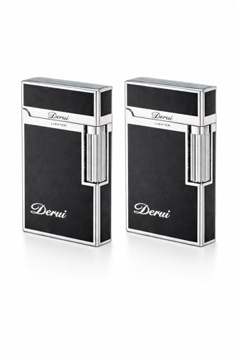 Set di 2 accendini a gas di lusso in metallo nero e cromato, con fiamma morbida ricaricabile, accensione a pietra, design elegante, ideale come regalo da uomo, gas non inclusi