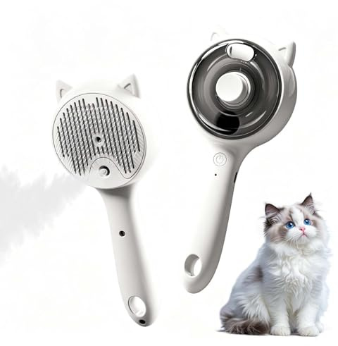 Colexy Katzenbürste mit Dampf, 3-in-1 Dampfbürste Katze & Hund, Selbstreinigende Unterfellbürste mit 2 Sprühmodi, Elektrische Spray Haustierbürste für Massage & Entfernung von losen Haaren, Weiß