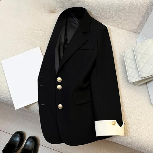 Moliuoly dam för blazer långärmad enfärgad normal passform dam för blazer | Långärmad design, enfärgat mönster, knappstängning, normal passform, perfekt för kontor och företag