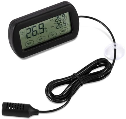 Thermomètre Hygromètre Numérique Lcd avec Alarme pour Couveuse | Affichage Large, Fixation Facile du Capteur, Structure à Ventouse Fixe, Boîtier Abs Noir et Capteur Inclus
