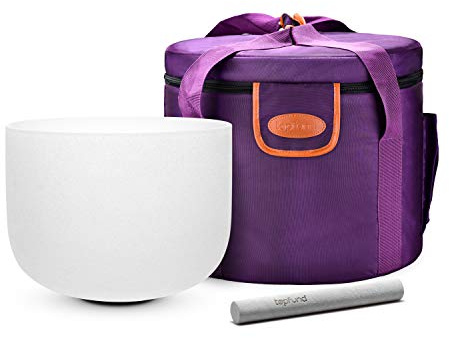 TOPFUND Cuenco tibetano de cristal de 8 pulgadas con chakra del tercer ojo con funda de transporte resistente y mazo de gamuza
