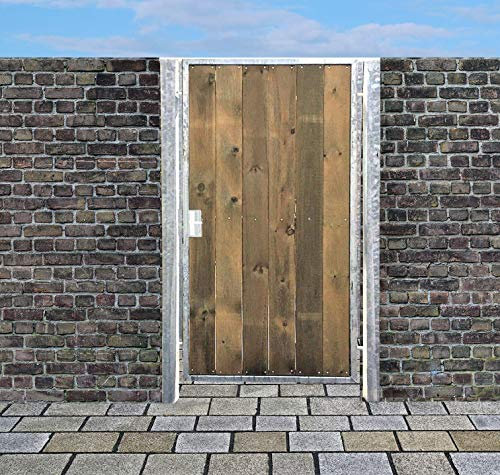 Tor Holztor Gartentor Hoftor Verzinkt mit Pfosten & Holzfüllung Senkrecht (HxB) 160cm x 125cm