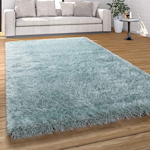 Paco Home Hochflor Teppich Wohnzimmer Schlafzimmer Shaggy Weich Modern Pastell Einfarbiges Design, Grösse:80x150 cm, Farbe:Türkis