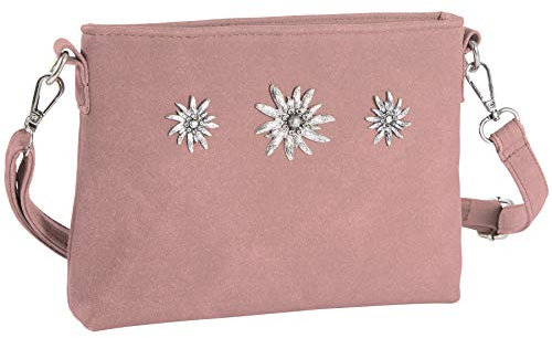dressforfun 900651 Damen Trachten Handtasche mit Edelweiß Motiv, Schicke Trachtenhandtasche in Wildlederoptik (Rosa | Nr. 303269)