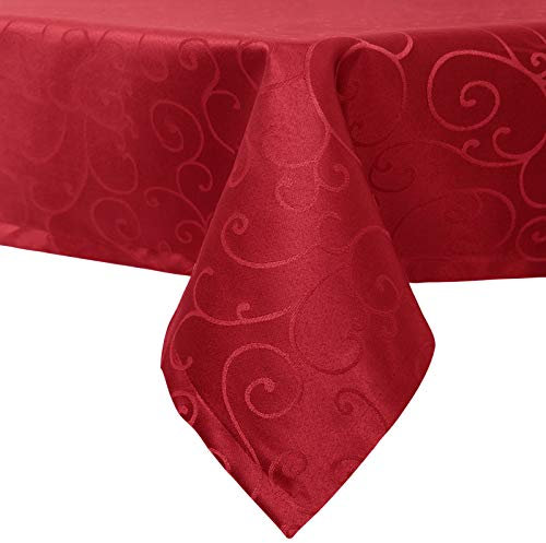 EUGAD Tischdecke Damast Ornamente Seidenglanz Kringel/Circle Design Tafeldecke mit Saum, Tischtuch Größe & Farbe wählbar, Edel Tisch Decke Abwaschbar und Bügelfrei, Eckig 130x250 cm Dunkelrot