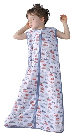 TADO MUSLIN Baby Sleep Sack 2-4 T Baby Wearable Blanket 100% Organic Cotton 0.5 TOG Toddler Sleep Sacks 2‑Way YKK Zipper Soft 4 Layers Muslin 2T 3T 4T Car Truck