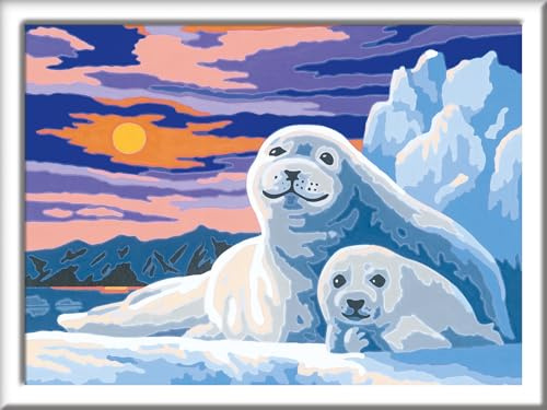 Ravensburger CreArt 28779 - Niedliche Robben - Malen nach Zahlen für Kinder ab 9 Jahre, Malset mit Rahmen, Pinsel und Acrylfarben, Geschenk für Mädchen und Jungen