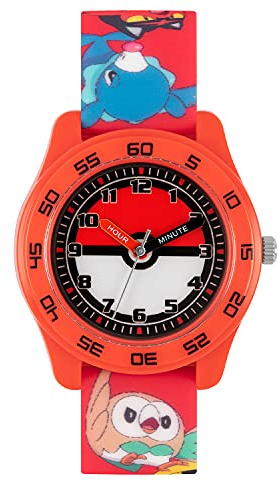 Pokemon POK9023 Montre à Quartz analogique Unisexe pour Enfant avec Bracelet en Silicone, Rouge, Décontracté