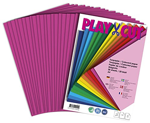 PLAY-CUT Tonpapier A4 Magenta (130g/m2) | 20 Bogen Din A4 Papier zum Basteln Drucken | Dickes Bedruckbares Bastelpapier Set und Druckerpapier A4 | Premium Tonzeichenpapier & Craft Paper