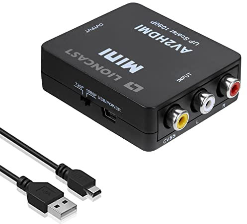 Lioncast RCA auf HDMI Adapter | Konverter AV zu HDMI Adapter Unterstützung 1080P mit USB Ladekabel Schutzhülle für PC/Nintendo/Xbox/PS4/PS3/TV/STB/VHS/VCR/Kamera/DVD(Schwarz)