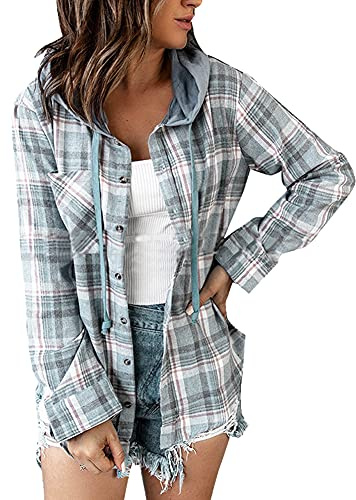Uposao Surchemise Femme Veste a Carreaux, À capuche Chemise à Carreaux dhiver pour Femme, Chemise Décontracté Oversized Chemisier Blouse Femme Chemise Carreaux Manches Longues Shirt Blouse (Rouge S)
