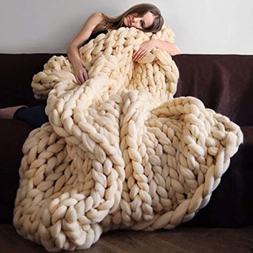 Grob Gestrickte Kuscheldecke,Armstrick-Decke, Hand Grob Gestrickt,warm, klobige Handgemachte Baumwolldecke, weiche Haustierbett-Stuhl-Matten-Teppich,Wohnkultur-Decke, für Schlafzimmer, Wohnzimmer