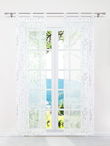 ESLIR 2er Set Flächenvorhänge Schiebegardinen Voile Gardinen mit Schlaufen Schiebevorhang Transparent Vorhang Laternenblume Muster Grau BxH 57x145cm 2 Stück