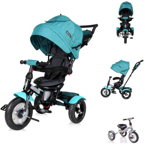 Lorelli Tricycle Neo 4 in 1 Luftreifen, Schiebestange, Sitz drehbar, verstellbar, Farbe:schwarz hellgrün