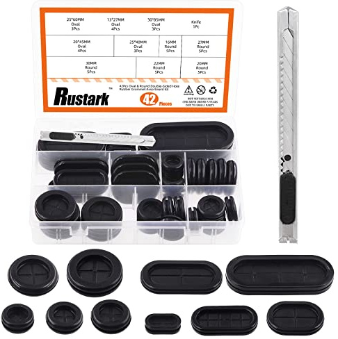 Rustark 43Pcs 10 Sizes Round & Oval Double Sided Rubber Grommet Assortment Kit Closed Rubber Grommets Hole Plug for Wire Protection Electrical Appliance Cable Drill Hole Firewall