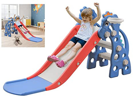 LARS360 3-in-1 Kinderrutsche, Faltbare Rutsche, Spielzeugrutsche mit Kletterleiter und Basketballkorb, Multifunktionaler Spielplatz für Kinder von 1-5 Jahren, für Indoor und Outdoor