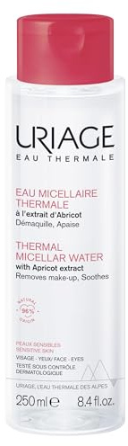 Uriage Eau Micellaire Thermale pour Peaux Sensibles - Visage et Yeux - 3-en-1 : Nettoie, Démaquille et Apaise - Sans Rinçage - Parfum Fruité et Floral - 96% d’ingrédients d’origine naturelle - 250ml