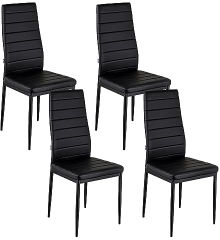 Baroni Home Set di 4 Sedie da Pranzo con Schienale Alto e Seduta Ergonomica con Cuciture Decorative, Sedie Eleganti Imbottite in Ecopelle con Struttura in Acciaio, 40X48X96 cm, Nero