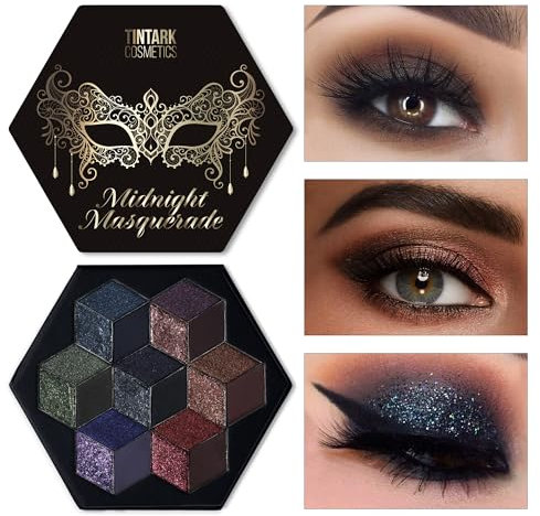 Palette di Ombretti Smokey Occhi Neri, Palette di Ombretti Scuri per Make up Halloween Goth con Glitter, Shimmer e Matte, Midnight Masquerade 21 Colori Brown, Neutrali e Nudi, Senza Talco