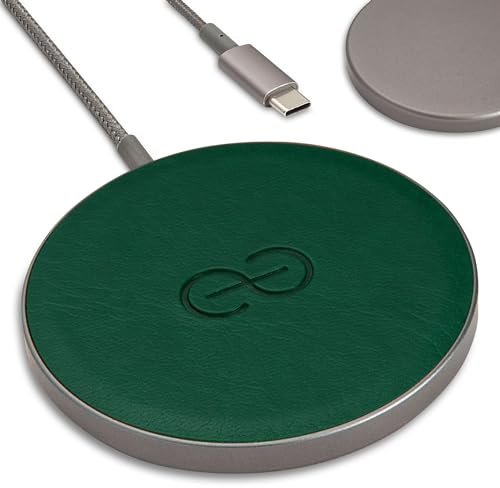 Dreem Empower Magnetic Wireless Charger Pad – Compatible with MagSafe for iPhone 17/16/15/14/13/12 & Qi-Certified Devices – Premium Vegan Leather [Green]