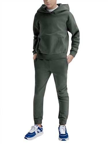 Haloumoning Boys 2 Piece Outfits Sweatsuits Long Sleeve Pullover Hoodie and Sweatpants Tracksuit Set 5-14 Years
