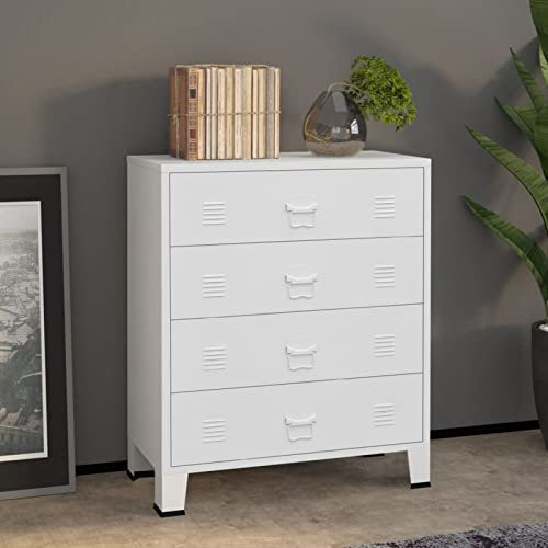 TANZEM Industrial Kommode mit Schubladen, Kommoden & Sideboards, Komodenschrank, Sideboard Schlafzimmer, Schlafzimmermöbel, Weiß 78x40x93 cm Metall