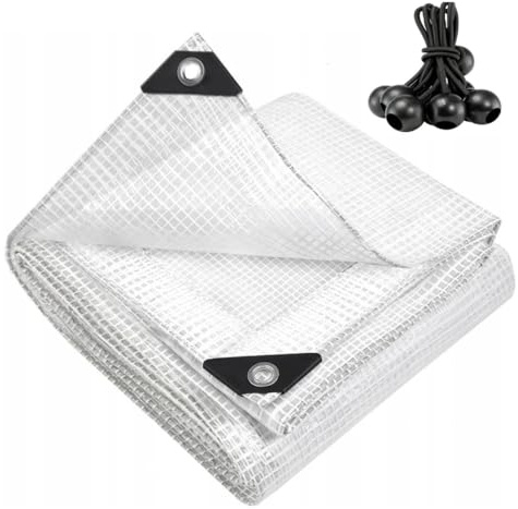 TRANSPARENT CLEAR Tarpaulin EXTRA Heavy Duty 350GSM Sheet Waterproof Cover Tarp + 6 Bungee balls (2m x 3m)
