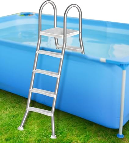 Errzom Scala per piscina a 4 gradini, scala per piscina fuori terra, altezza 132 cm, in acciaio inossidabile resistente a gradini, scale per piscina gonfiabili