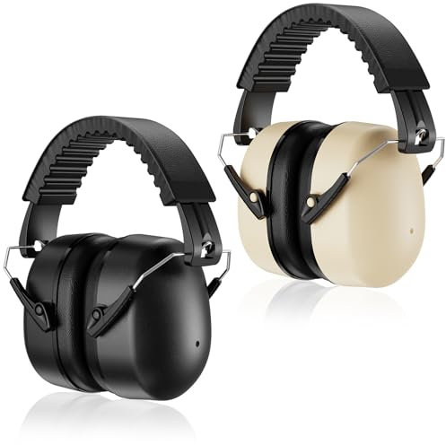ProCase 2 Pezzi Cuffie Antirumore per Lavoro Studio SNR 32dB, Cuffie Insonorizzanti, Cuffie Poligono Tiro Archetto Regolabile, Protezione dell'udito per Adulti Bambini -Beige/Nero