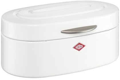 WESCO Single Elly Brotkasten in der Farbe weiß, pulverbeschichtetes Stahlblech, Lüftungslöcher und stabiler Handgriff, 32,2 x 22 x 14 cm