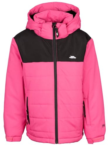 Trespass barn jacka Halston – unisex, vattentät, vadderad, quiltade paneler, avtagbar huva, kontrastdragkedja, fickor med dragkedja, inre snöskydd, justerbar fåll och manschetter, Mjukt rosa, 11-12