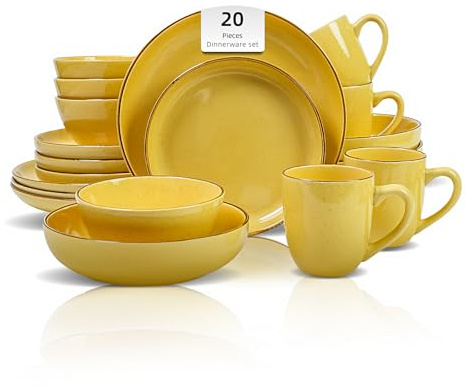 Home VSS, Eur-Nordic - Vajilla (20 piezas, borde elevado, color amarillo brillante con efecto moteado